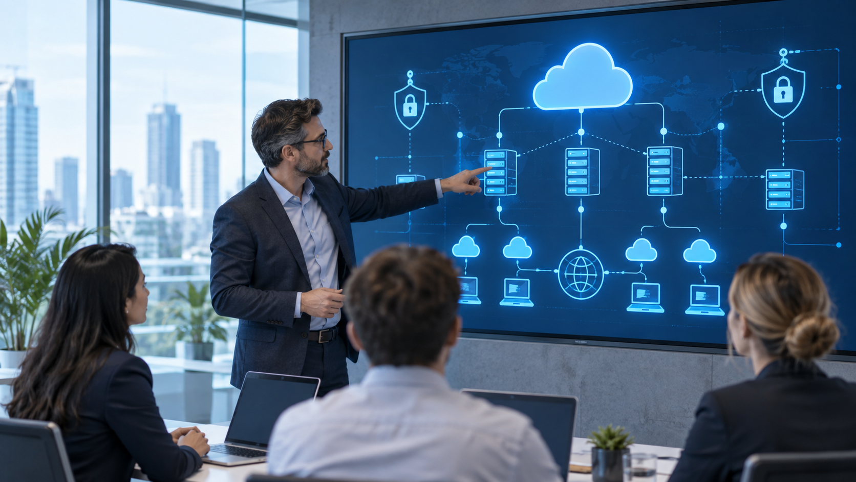 Architecte presentant une infrastructure cloud