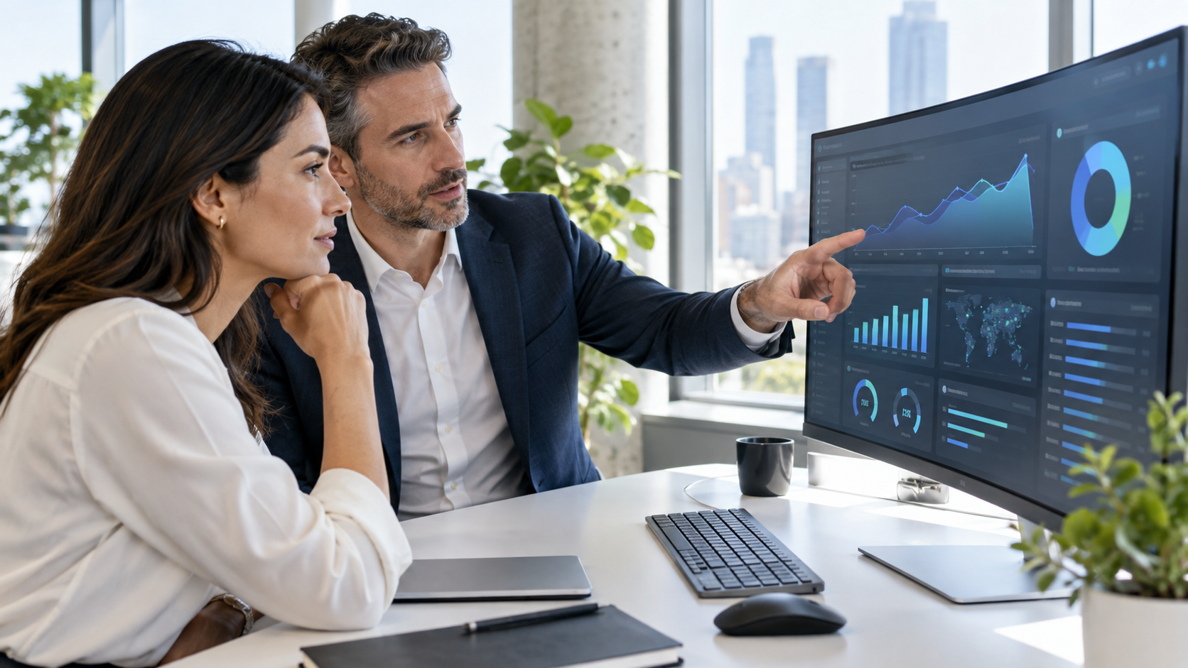 Analyste et metier examinant des indicateurs