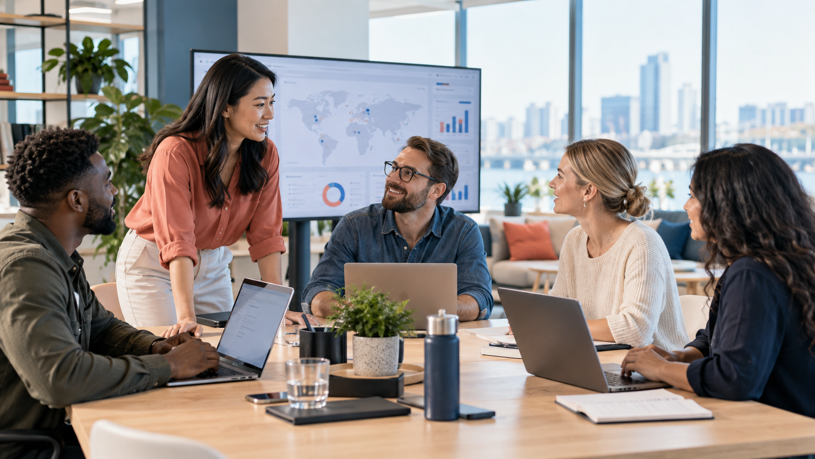 Equipe collaborative dans un espace de travail numerique
