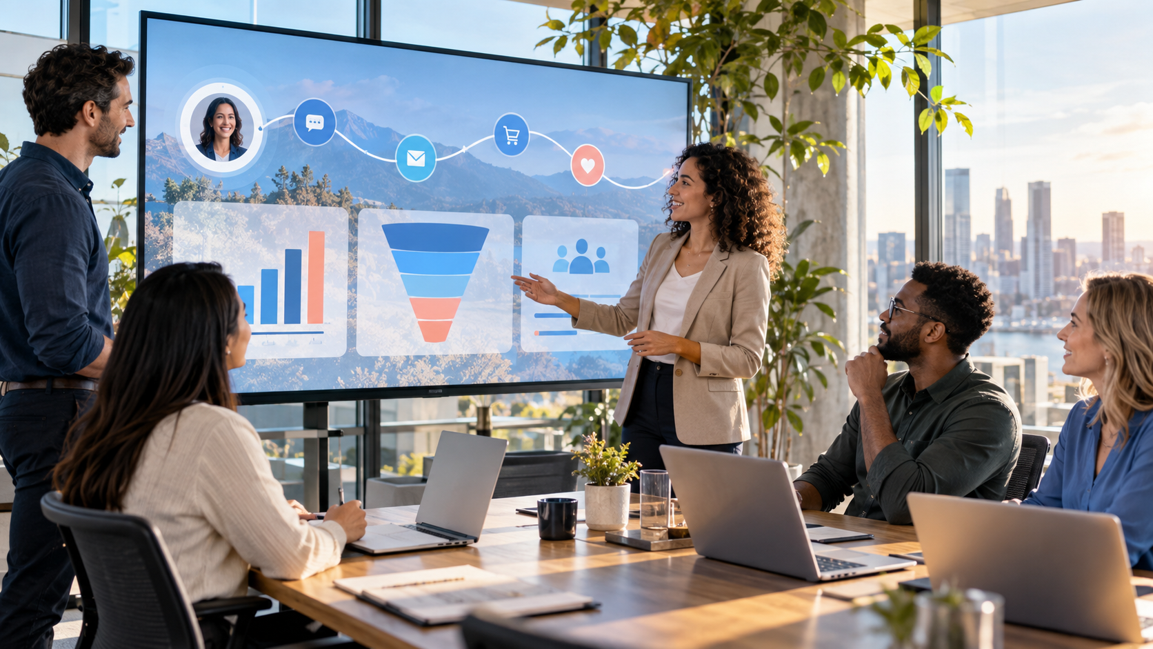 Equipe commerciale travaillant sur une strategie CRM